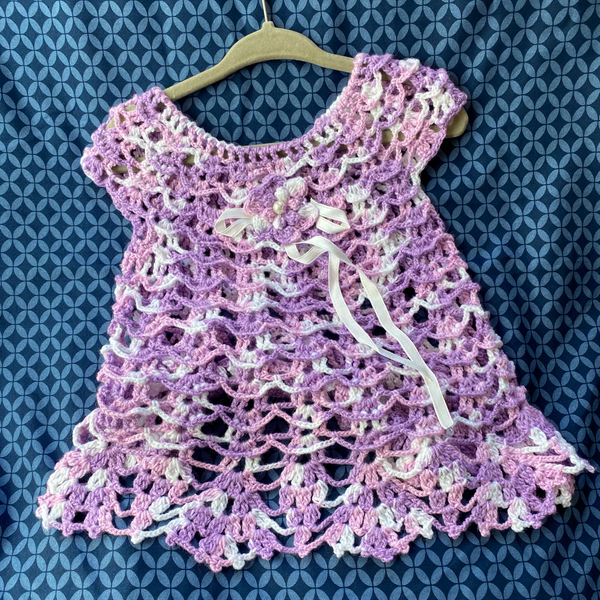 Purple and White Crochet Boat Neck Dress
