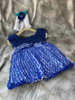 Handmade Blue Crochet Dress with Headband Size 3-6 months