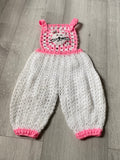 Pink and White Crochet Overalls