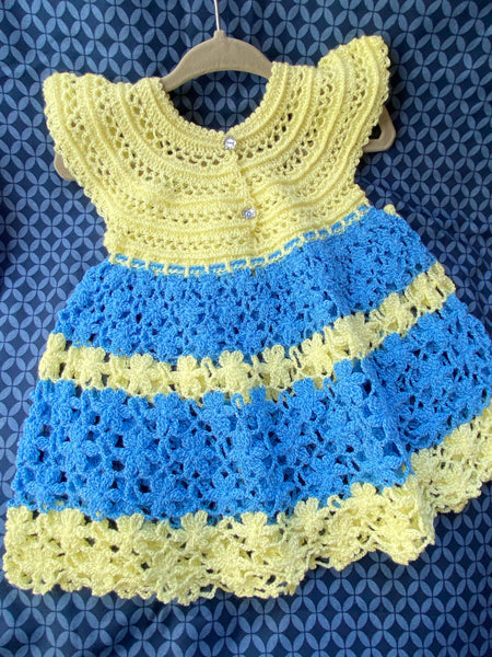 Handmade Yellow + Blue Crochet dress Size 12-24 months